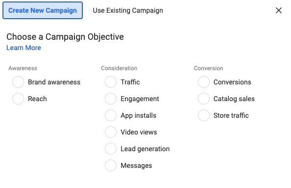 Facebook Ads Campaign Objectives