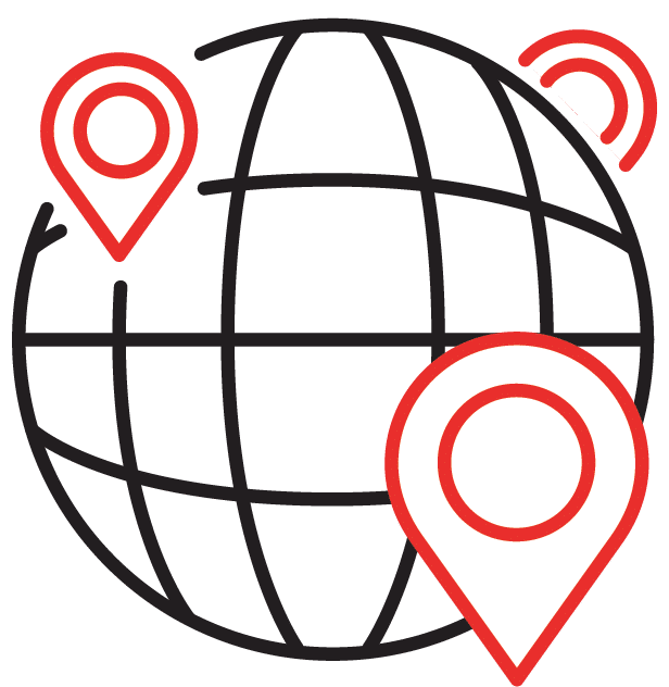 Available Everywhere Icon depicting a globe with multiple location pins