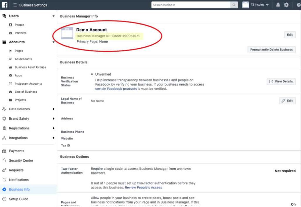 Business Manager ID - Step 1